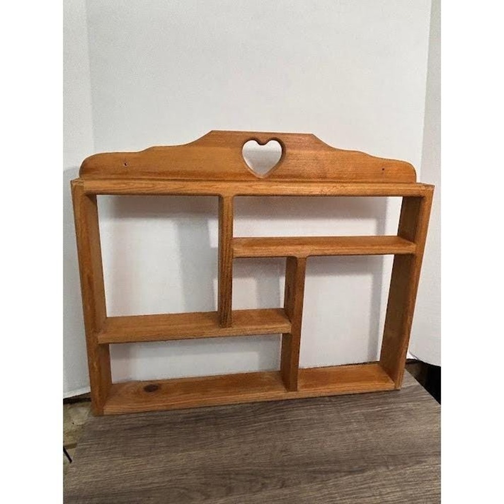 Vintage Wood Heart Shadow Box Wall Shelf Trinket Display Farmhouse Brown 21x18.5